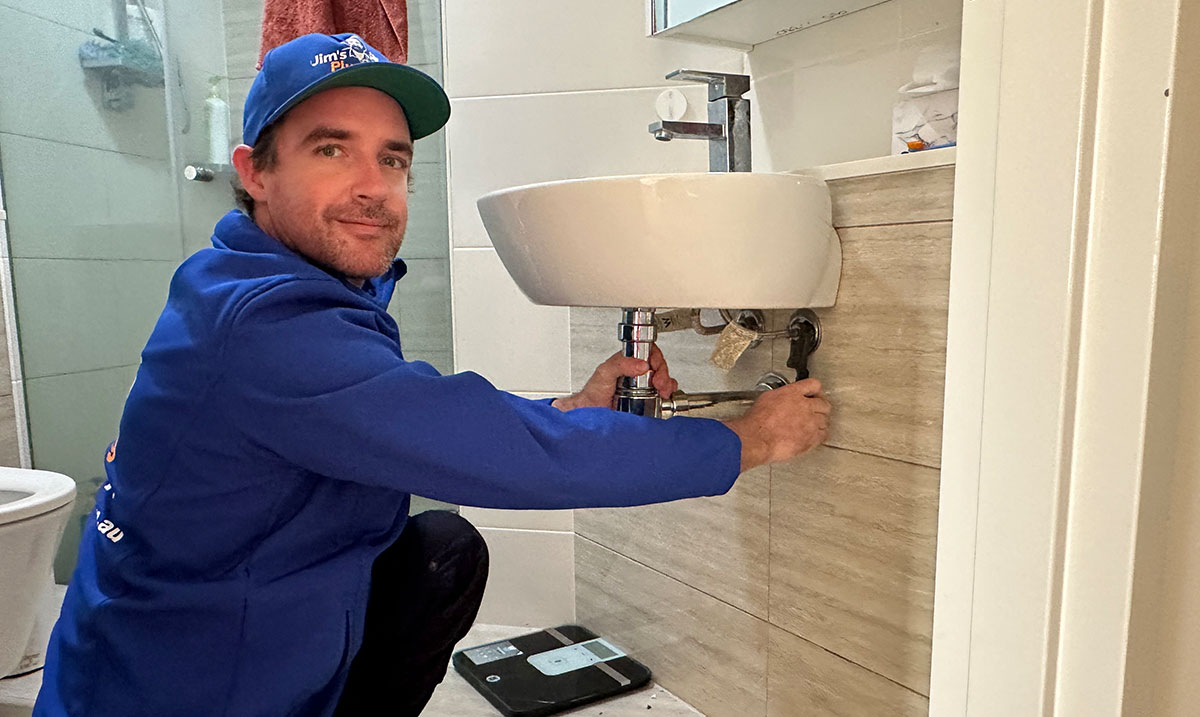 Rhys checking bathroon sink