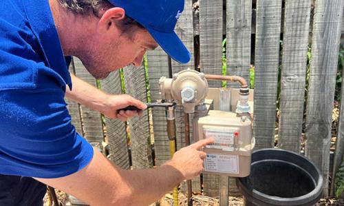 Rhys testing mains gas at front of property